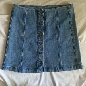 David Lerner Women's Blue Denim A-Line Short Skirt Button Front Size Small